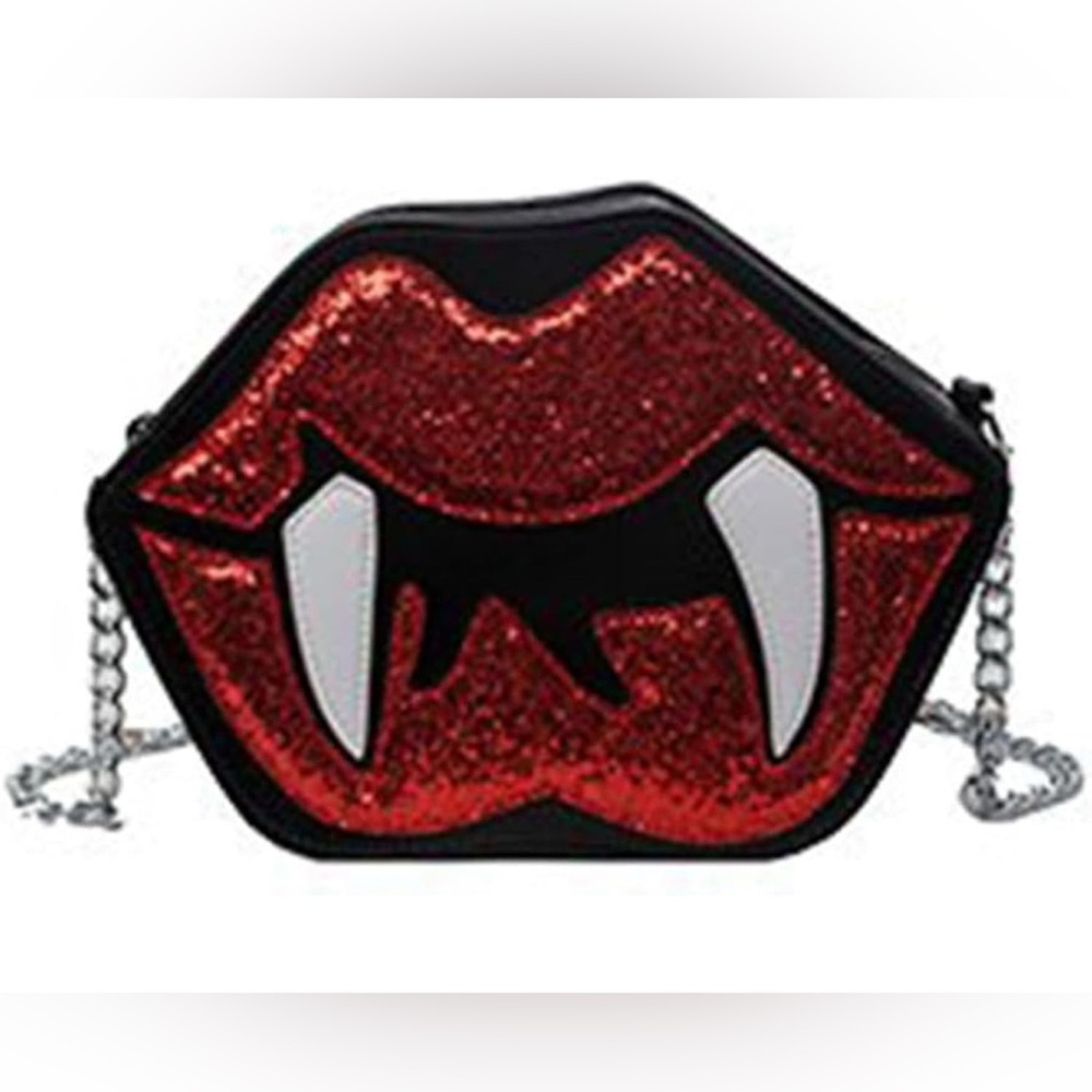 Vampire Lips Women Sequined PU Leather Shoulder Bag NWT​